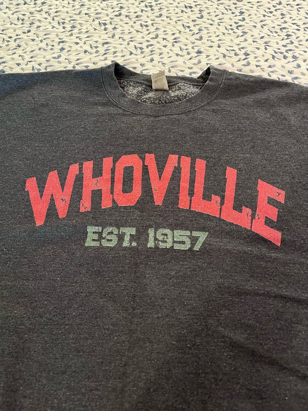 Gildan Charcoal Whoville Graphic Tee with Red and Green Print